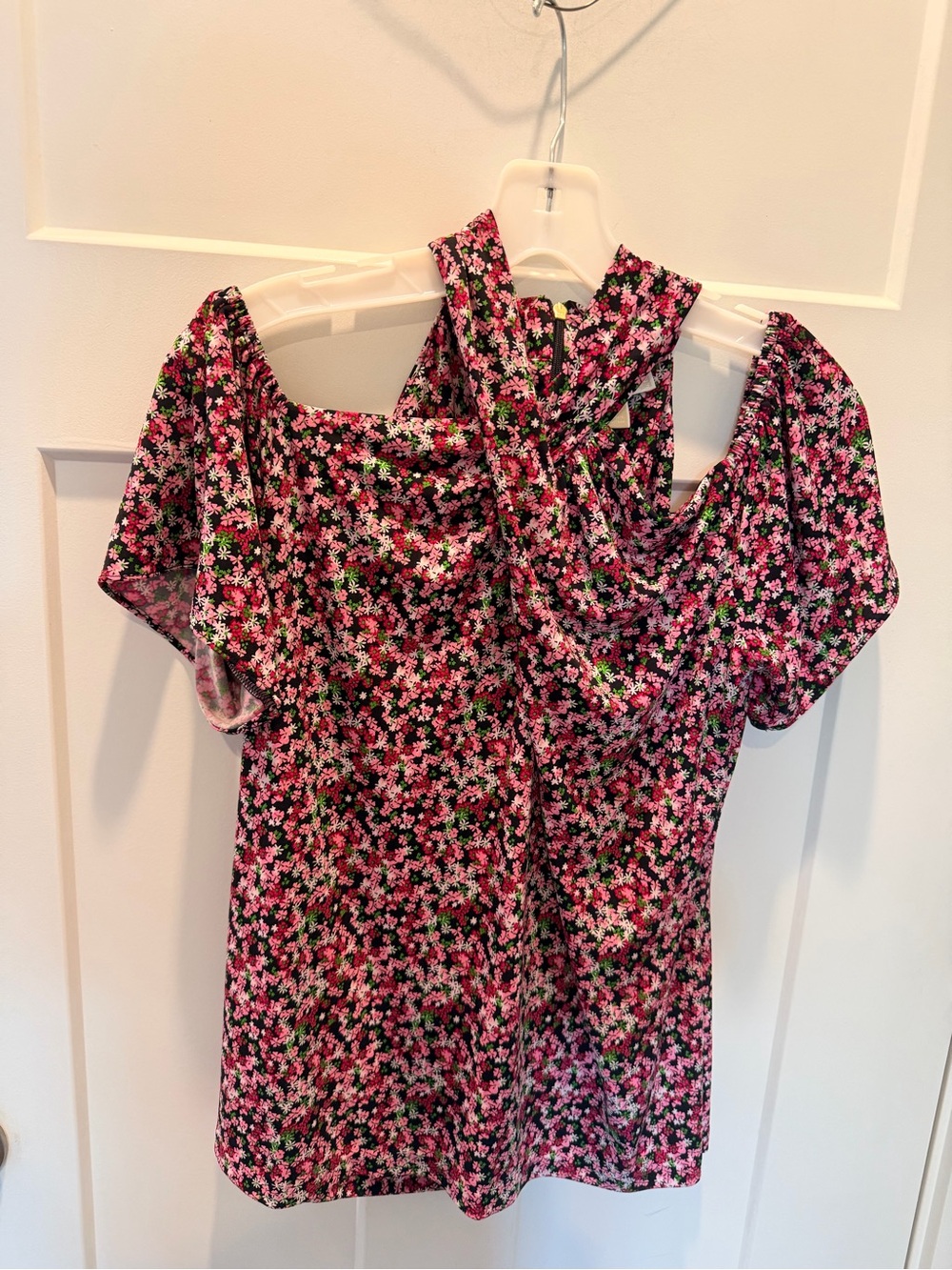 Michael Kors Floral Cold Shoulder Tie Neck Top L